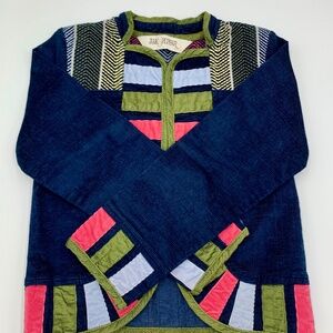 Jack & Peppar pink, navy and green corduroy patchwork jacket